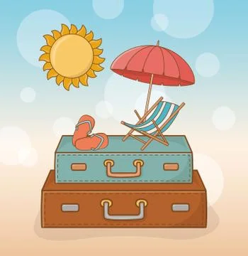 Suitcases vacations on the beach scene Stockillustratie