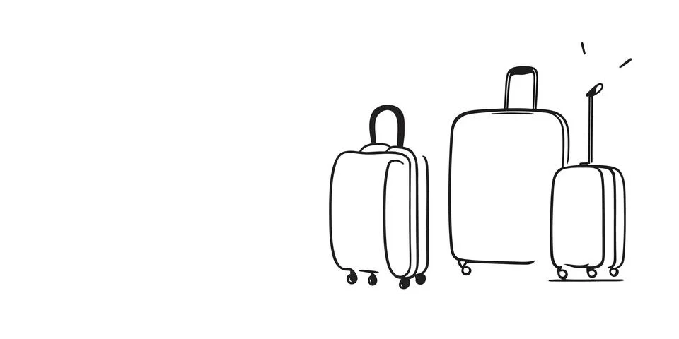 Suitcases on a white background linear drawing. Vector illustration, isolate on Illustrazione stock