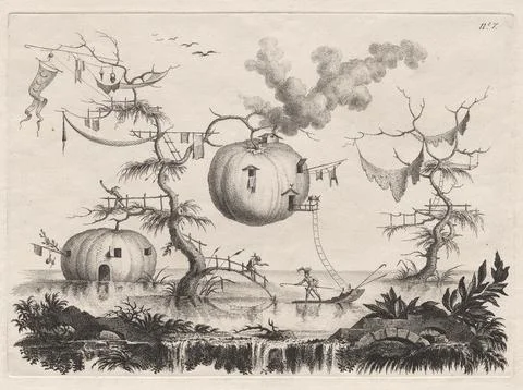 Suite of the most notable things seen by John Wilkins erudite English Bisho.. Stock Illustration