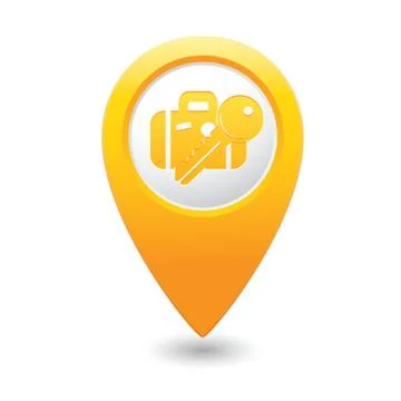 Suitecase AND key MAP pointer yellow Stock Illustration