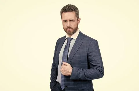 Suiting trend is anything but basic. Director wear classic navy suit. Mens Stock Photos