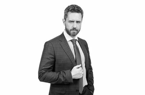 Suiting trend is anything but basic. Director wear classic navy suit. Mens Stock Photos