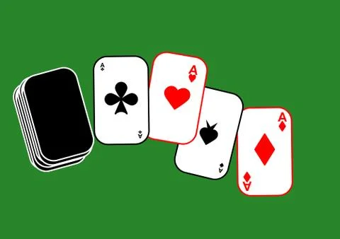 Suits of a deck of playing cards on the table. 스톡 일러스트