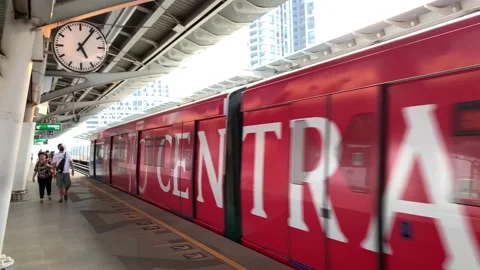 Sukhumvit Line BTS Skytrain approaching the station Stock-Footage 228162912