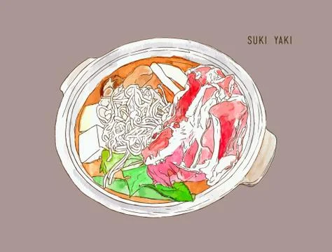 Sukiyaki pot objects drawing graphic design objects Stock Illustration