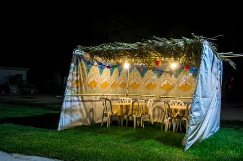 Sukkah - symbolic temporary hut for celebration of Jewish Holiday Sukkot Stock Photos