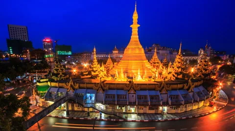 Sule Pagoda Ancient Pagoda Day To Night Time Lapse Of Yangon City, Myanmar Stock Footage 65366299
