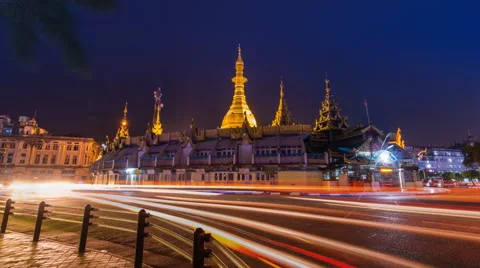 Sule Pagoda at Night Of Yangon, Myanmar Stock Footage 59594290