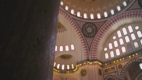 Suleymaniye Mosque in Turkey, interior ceiling shot 4K, Video stock 240503689