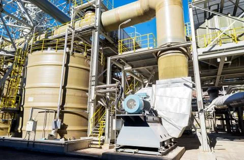 Sulfacide reactors and air filter, part of the working process of a smelter i Stock Photos