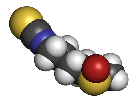 Sulforaphane cruciferous vegetable molecule. 3D rendering. Stock Illustration