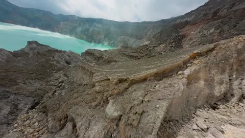 Sulfur clouds volcano ijen drone Stock Footage 270516346