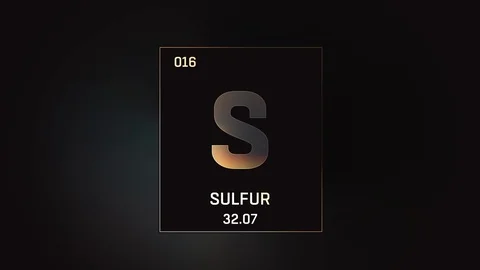 Sulfur as Element 16 of the Periodic Table 3D animation on grey background Video stock 119320371