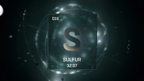 Sulfur as Element 16 of the Periodic Table 3D animation on green background Stock Footage 119325026