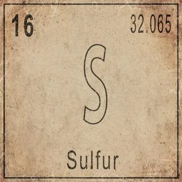 Sulfur Element Card from Periodic Table on Vintage Old Paper Stock Illustration