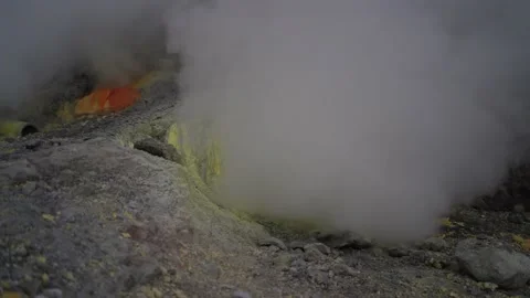 Sulfur Gas Ejection from the Mountain, Mount Ijen Sulfur gas Stock Footage 227375499