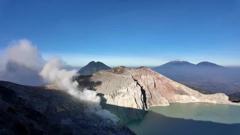 Sulfur Steam Rising Over Mount Ijen Crater Lake Stock Footage 345136773