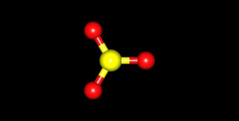 Sulfur trioxide molecular structure on black background Stock Illustration