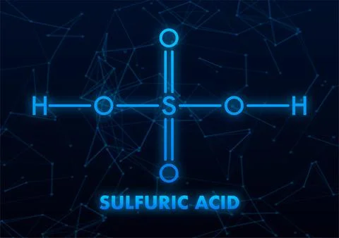 Sulfuric Acid Molecular Structure with Plexus Effect on Dark Background Stock Illustration