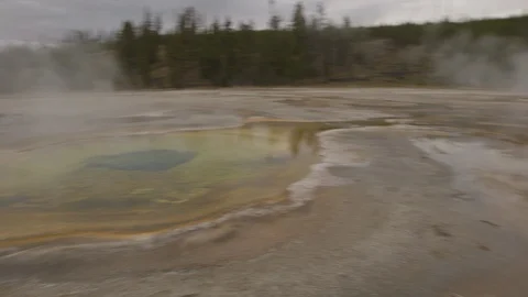 Sulfuric Ringed Hot Spring in Yellowstone National Park Stock Footage 122223985