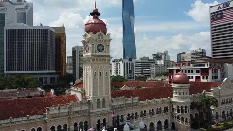 Sultan Abdul Samad and Menara Merdeka 118 drone shot, Kuala Lumpur, Malaysia 4K Stock Footage 248894199