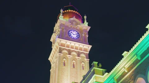 Sultan Abdul Samad Building Clock Tower at Night in Kuala Lumpur Malaysia Stock Footage 344449003