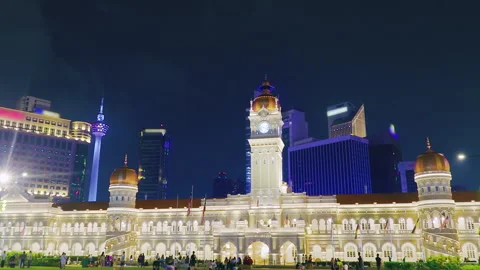 Sultan Abdul Samad Building at Night in Kuala Lumpur Malaysia Stock Footage 344448005
