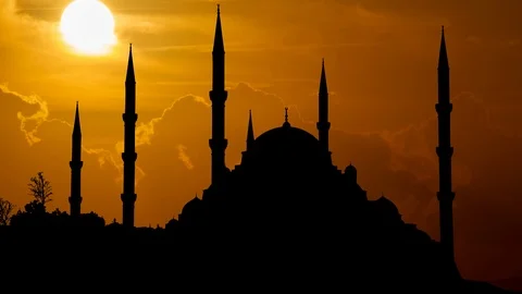Sultan Ahmed Mosque (Blue mosque) at Sunset, biggest mosque in Istanbul, Turkey Stock Footage