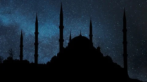 Sultan Ahmed Mosque (Blue mosque) by Night with Stars, Istanbul, Turkey Stock Footage 103288963