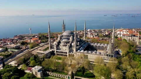 Sultan Ahmed Mosque Blue Mosque from Istanbul Turkiye. Aerial view. Stock Footage 130276476