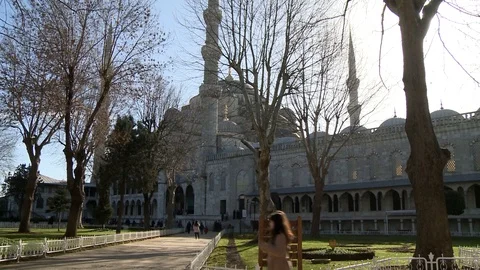 Sultan Ahmet Mosque. Blue Mosque in Istanbul. General view of mosque. Turkey Stock Footage 128951295
