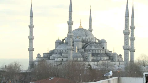 Sultan Ahmet Mosque. Blue Mosque in Istanbul. General view of mosque. Turkey Stock Footage 128951448