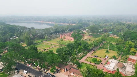 Sultanate Architecture 60 dome mosque in Bagerhat Aerial natural view Stock Footage 247650607