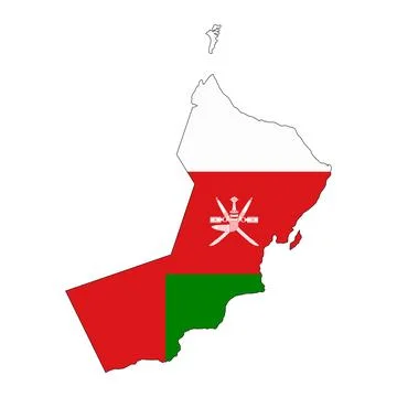 Sultanate of Oman map silhouette with flag isolated on white background Stock Illustration
