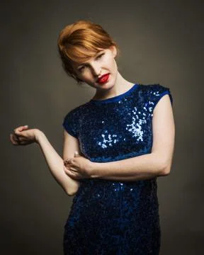 Sultry Redhead with Deep Red Lips Stock Photos