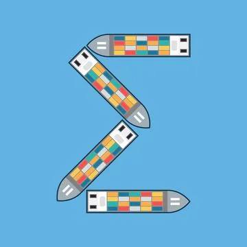 Sum symbol made from Container ships. Zero sum. Stock Illustration