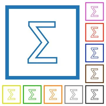 Sum symbol outline flat framed icons Stock Illustration