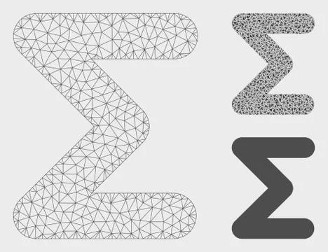 Sum Vector Mesh 2D Model and Triangle Mosaic Icon Stock Illustration