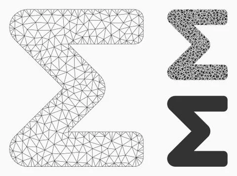 Sum Vector Mesh Carcass Model and Triangle Mosaic Icon Stock Illustration