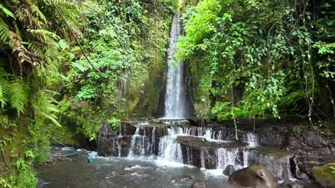 Sumampan waterfall hidden deep within Bali jungle, surrounded by vibrant fo.. Stock Footage 330855496
