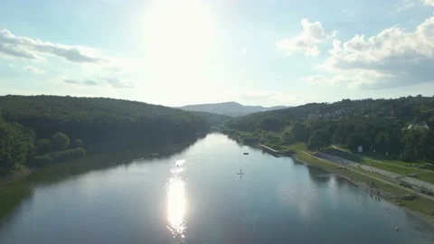 Sumarice Lake pull in shot Stock Footage 235941996