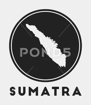 Sumatra icon. Round logo with island map and title. Stylish Sumatra ...