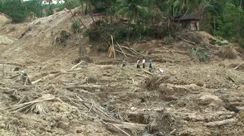 Sumatra Indonesia Earthquake Aftermath Destruction 2009 Stock Footage