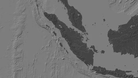 Sumatra Island in the Java Sea on a bilevel elevation map Stock Illustration