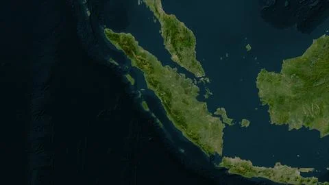 Sumatra Island in the Java Sea on a satellite image taken in August 25, 2021 Stock Illustration