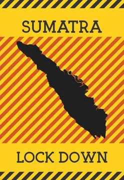 Sumatra Lock Down Sign. Yellow island pandemic danger icon. Vector illustra.. イラスト素材