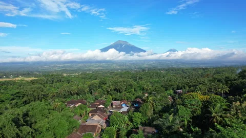Sumbing volcano with clouds at the bottom, Magelang, Java island, Indonesia Stock Footage 338287341
