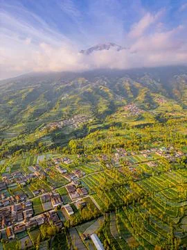 Sumbing volcano located in Magelang, Central Java Indonesia Stock Photos