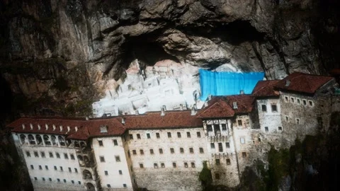 Sumela Monastery on the rocky mountain Stock Footage 131664896