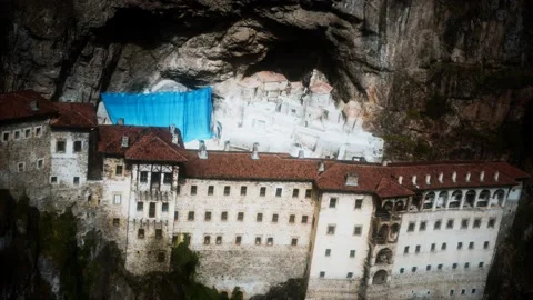 Sumela Monastery on the rocky mountain Stock Footage 142714549